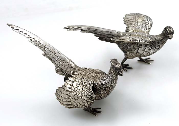 German 835 silver pair of silver birds pheasants