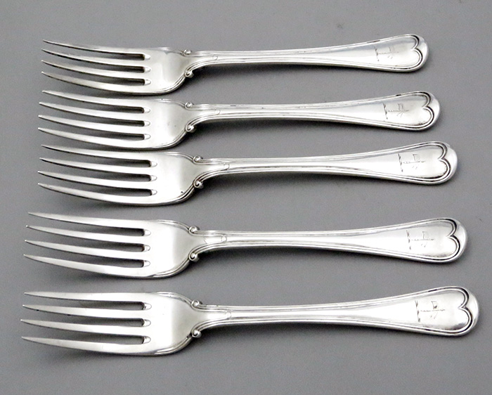 five dessert forks with engraved crests London 1846 George Adams