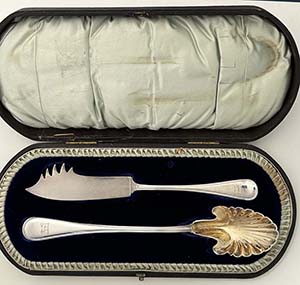 English antique sterling silver cheese serving set in box