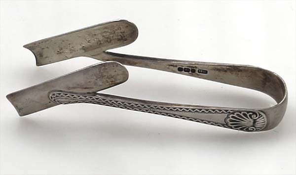 English silver individual asparagus tongs