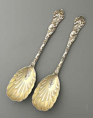 English silver pair of Stag Hunt spoons