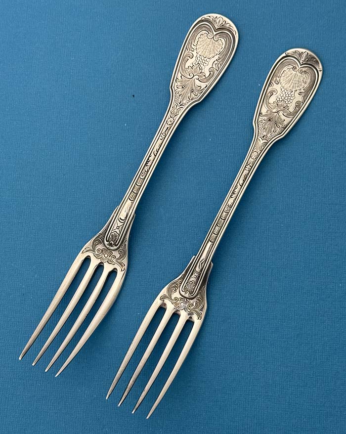 French antique silver engraved forks