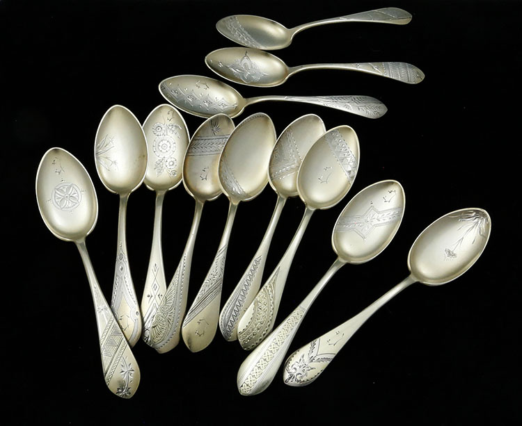 Gorham set of 12 sterling aesthetic coffee spoons Japanese motifs