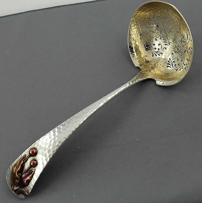 Gorham mixed metals sifter ladle with very fine pierced gold washed bowl