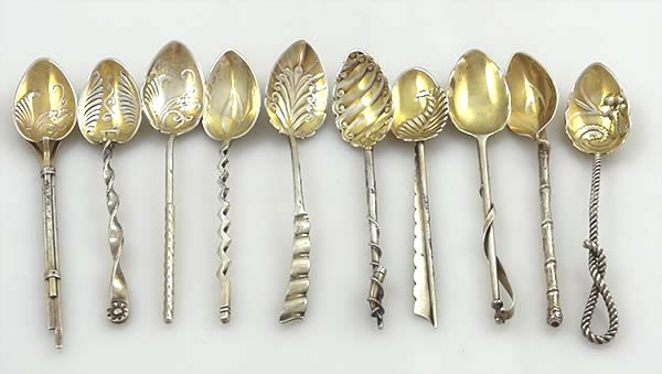 Set ten Gorham antique silver novelty spoons