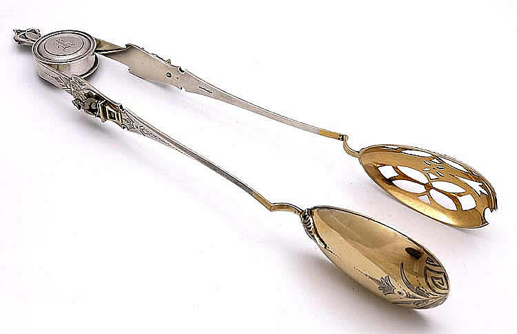 Rare antique sterling silver salad tongs with whippet 