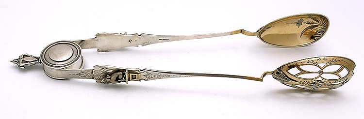 Rare antique sterling silver salad tongs with whippet 