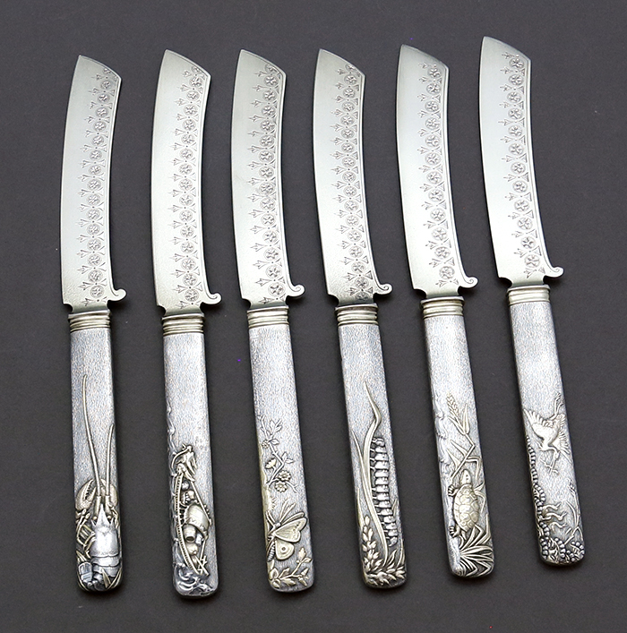 Antique sterling applied fruit knives probably by Whiting 