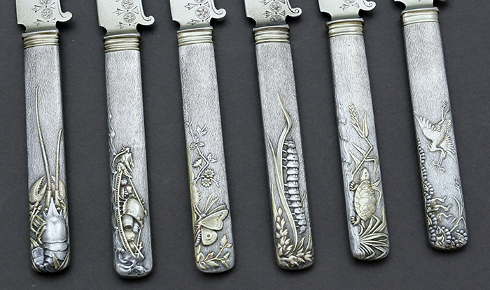 Antique sterling applied fruit knives probably by Whiting 