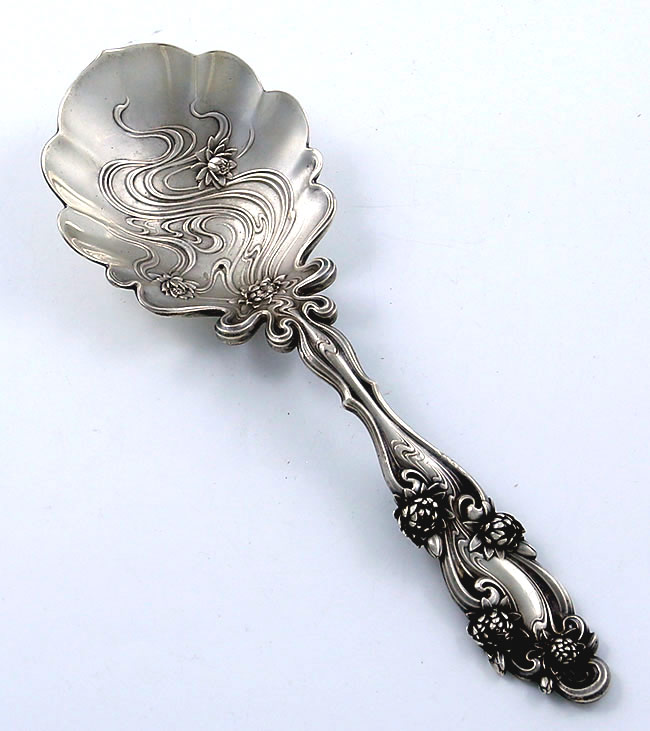 Whiting heavy sterling serving spoon with lwater lilies