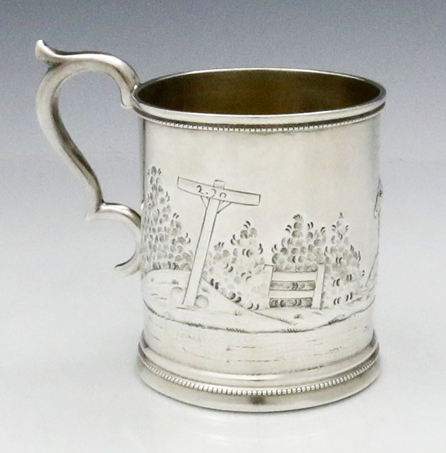 coin silver cup with horse and rider