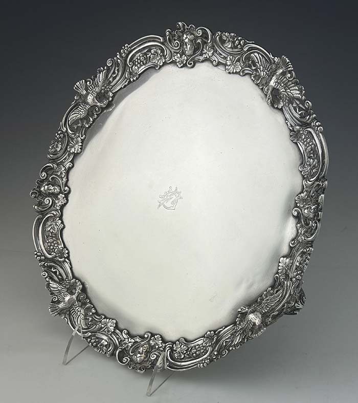 English antique silver salver cast border