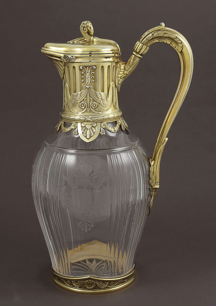 French silver and glass wine carafe