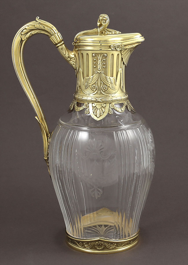 French silver and glass wine carafe