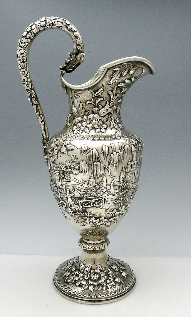 Kirk antique sterling silver landscape ewer