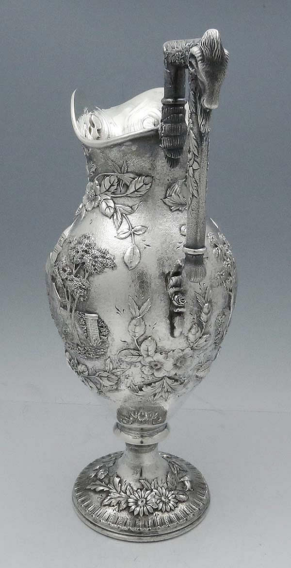 Kirk antique sterling silver ewer landscape