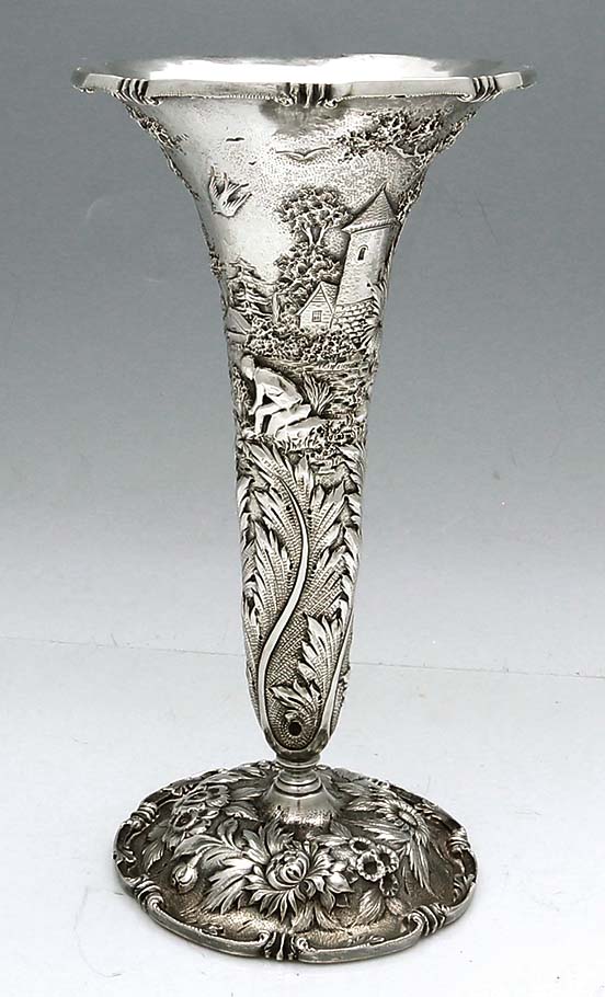 S Kirk and Son antique sterling landscape castle pattern vase