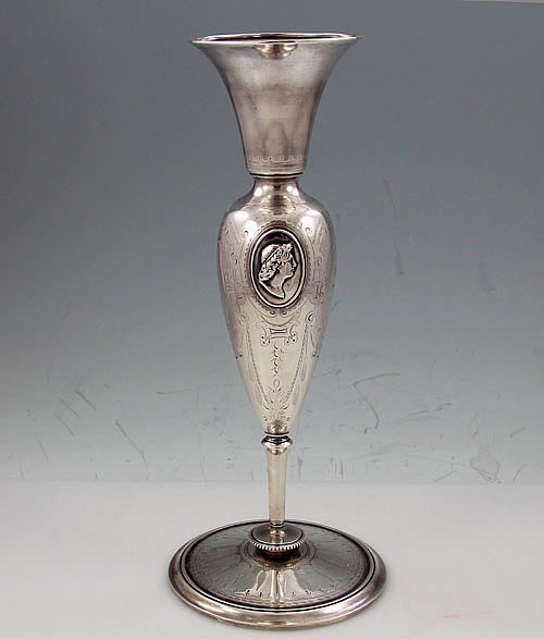 coin silver medallion engraved vase