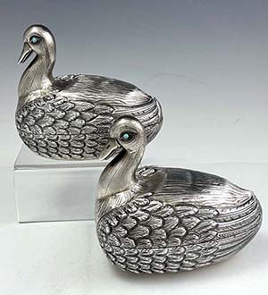 Tane sterling pair of duck shaped boxes Mexico sterling silver