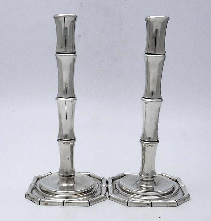 Tiffany sterling silver bamboo shaped candlesticks