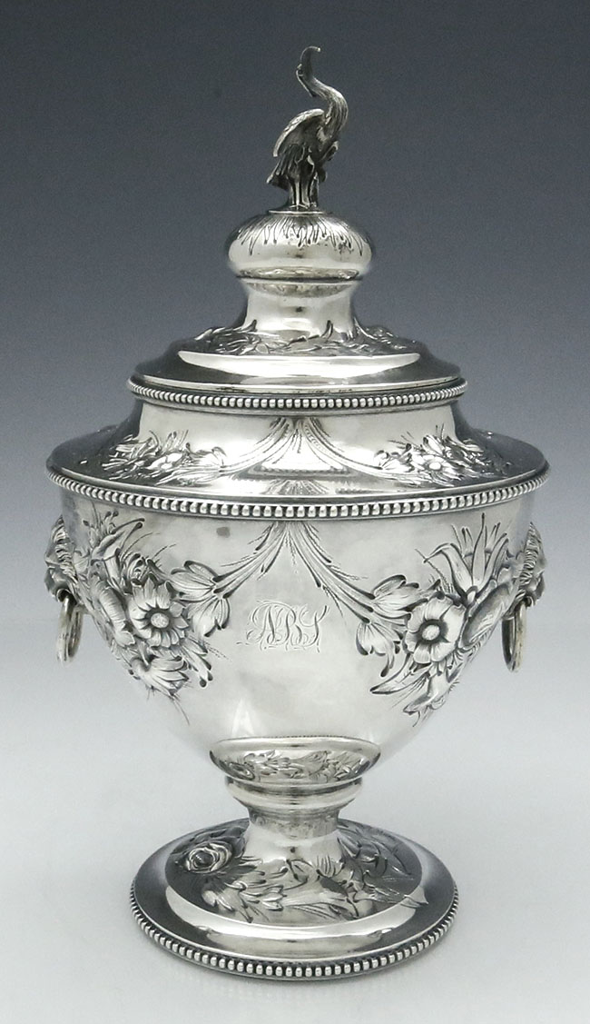 Moore for Canfield Brothers coin silver antique sugar urn