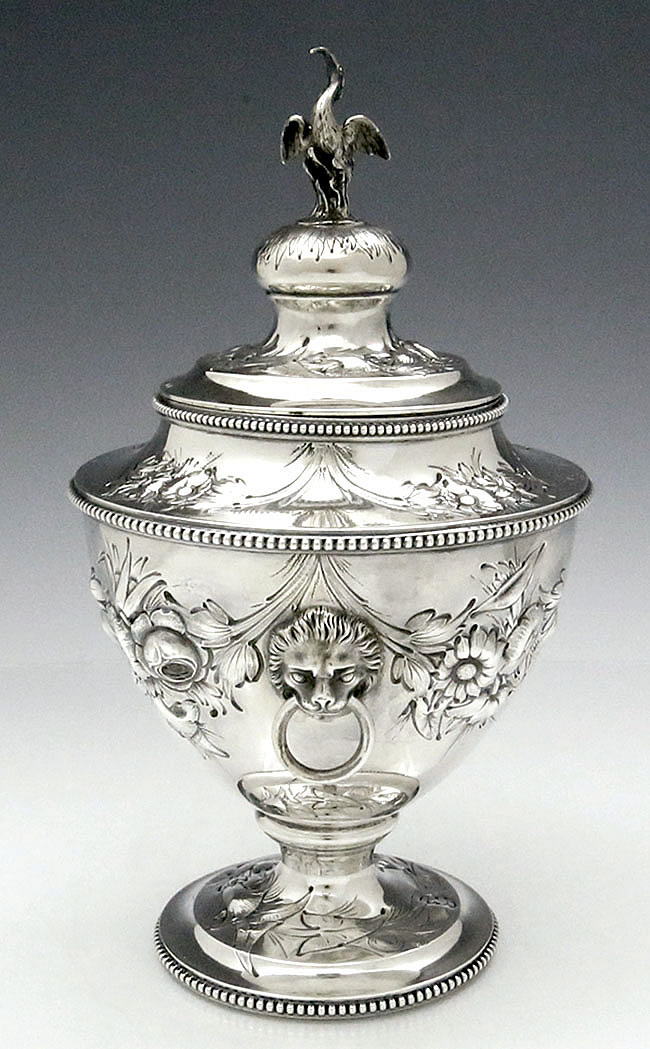 Moore for Canfieeld Brothers coin silver antique sugar urn