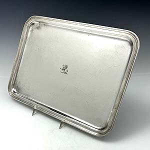 Tiffany plain sterling silver tray with engraved crest