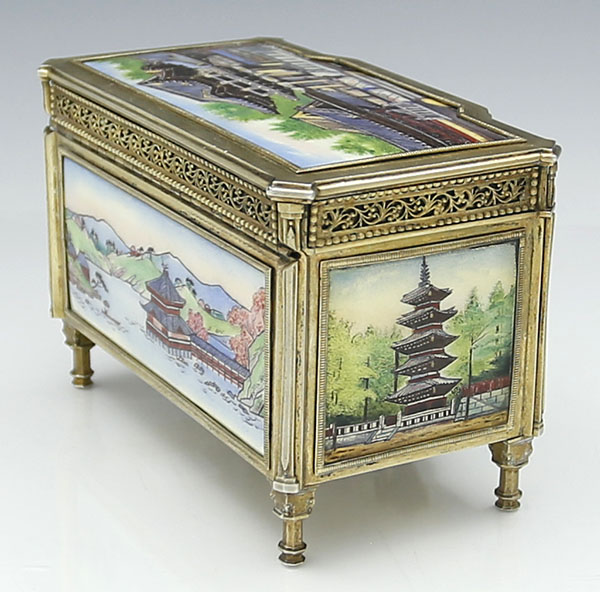 Austrian antique silver casket with enamel scenes