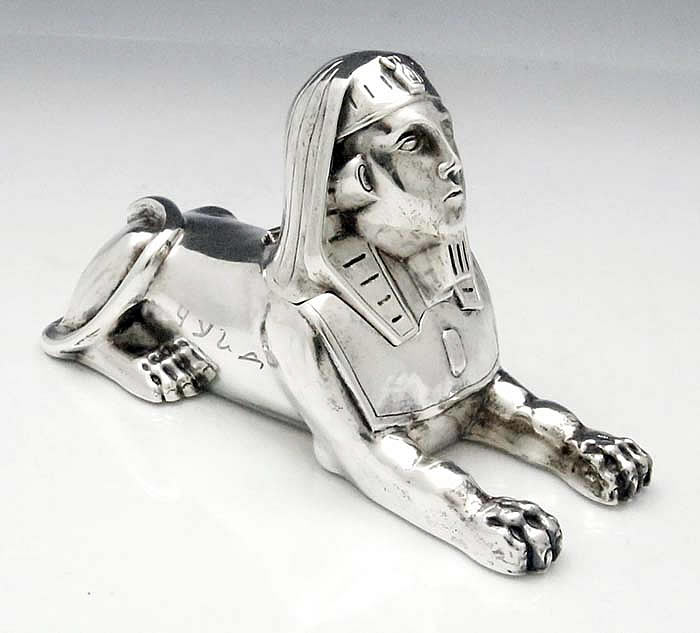 Black Starr & Frost sterling silver inkwell sphinx