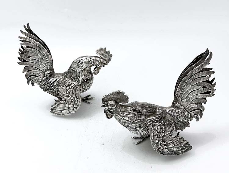 pair of ornamental Dutch silver chickens