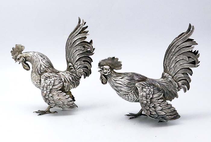 pair of Netherlands silver roosters