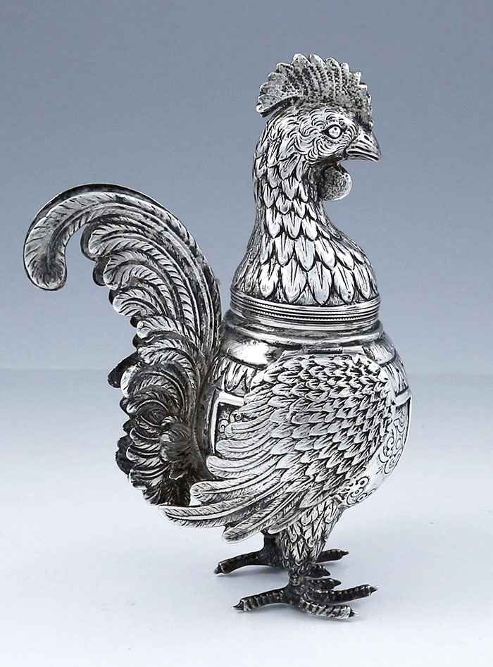 German rooster spice container Neresheimer German silver