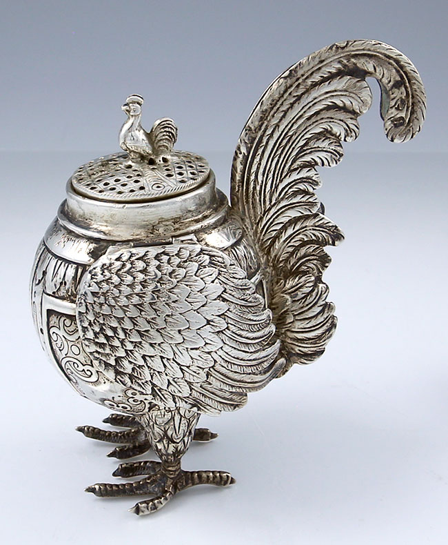 German rooster spice container Neresheimer German silver