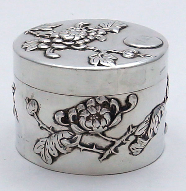 Chinese export silver box with  chased chrysanthemums