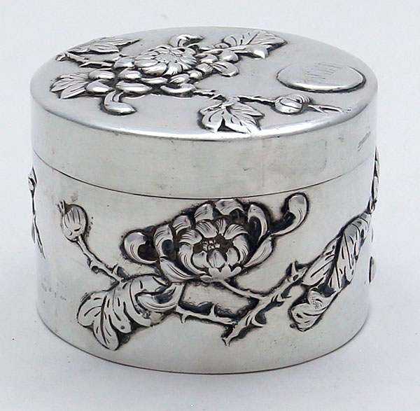 Chinese export silver box with  chased chrysanthemums