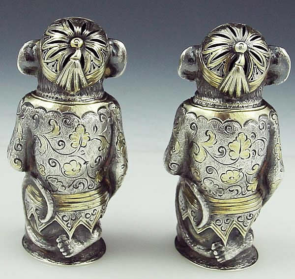 English antique sterling monket salt and pepper shakers