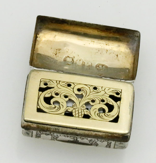English silver vinaigrette in the form of a satchel