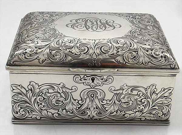 Gorham sterling fitted antique jewelry box circa 1900