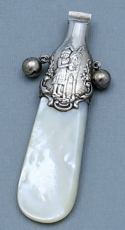 Gorham antique sterling and mother of pearl baby rattle