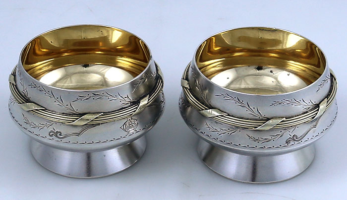 pair of large Gorham antique sterling silver master salts