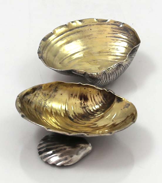 pair of Gorham antique sterling shell shaped salts with gilt lining