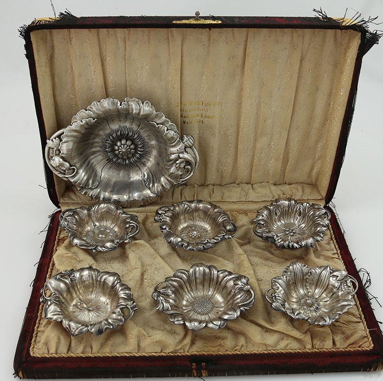 Bpxed set of Reed & Barton sterling floral nut set style X404