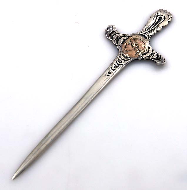 Shiebler sterling letter opener with 14K etruscan medallion