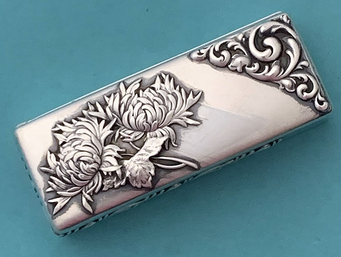 antique silver Shiebler box applied chrysanthemums