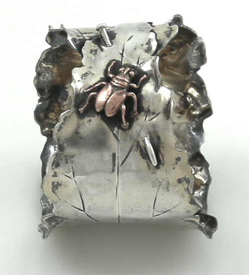 Shiebler sterling mixed metals napkin ring with applied copper bug