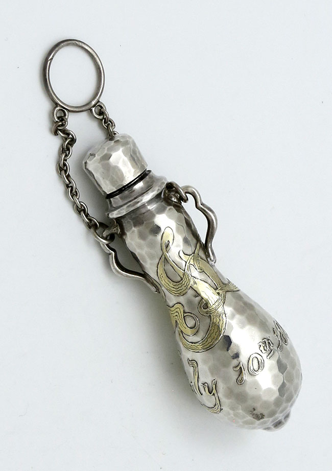 antique hammered sterling Tiffany gourd shaped perfume flask