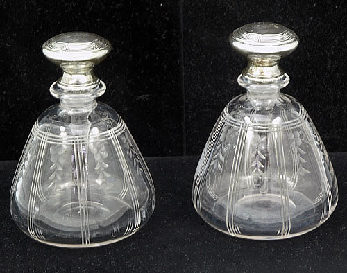 tiffany pair glass and sterling perfume bottles