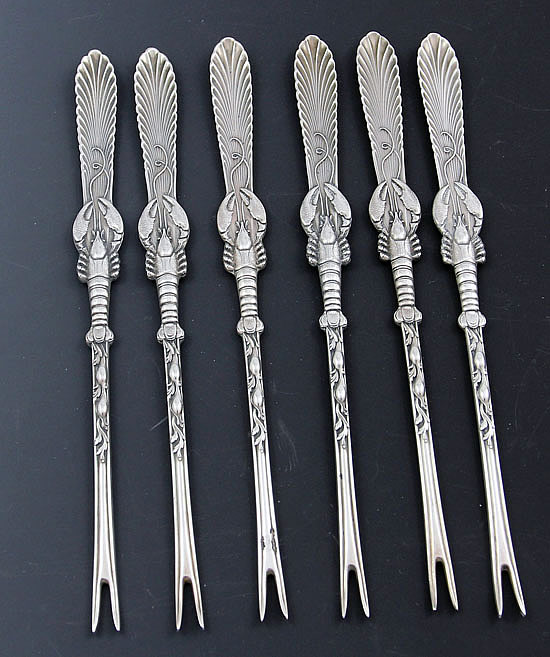 Set of six Frank Smith sterling lobster forks