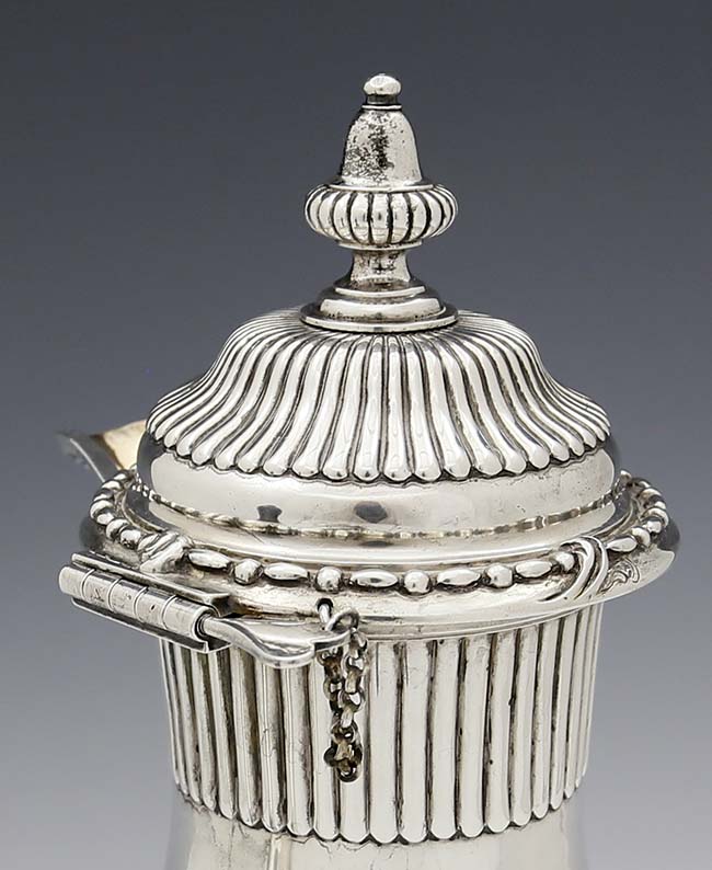 lid of antique silver chocolate pot London 1792