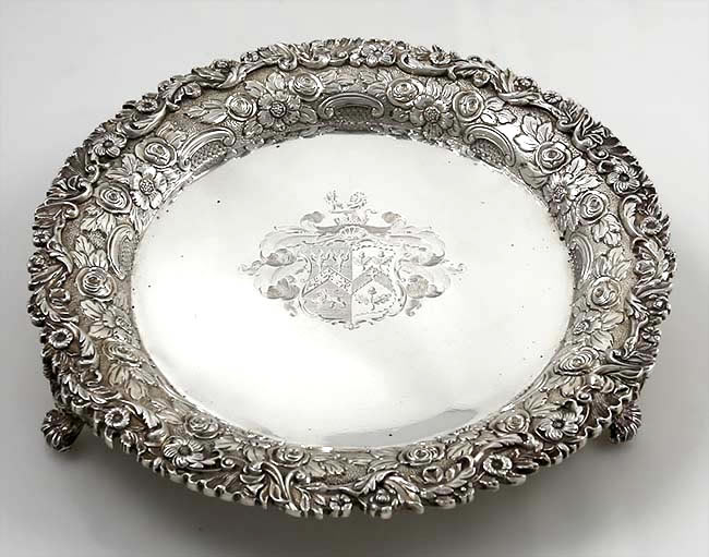 English antique silver salver by William Elliott London 1818 crested